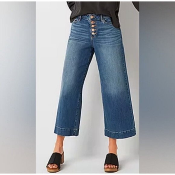 a.n.a Denim - A.N.A. High-Rise Wide-Leg Crop Button Fly Medium Wash Whiskered Jeans 18 NWT